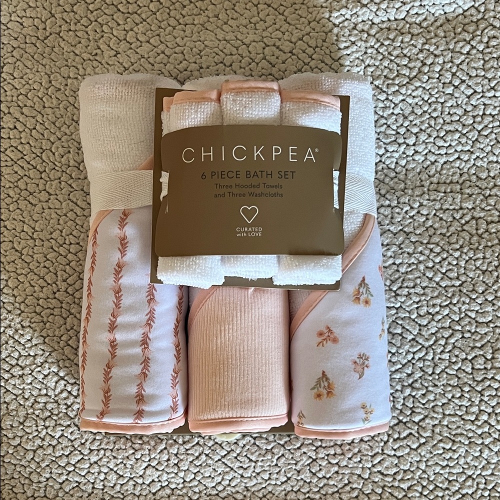 chick pea Brown and Pink Baby Bath Towel Set